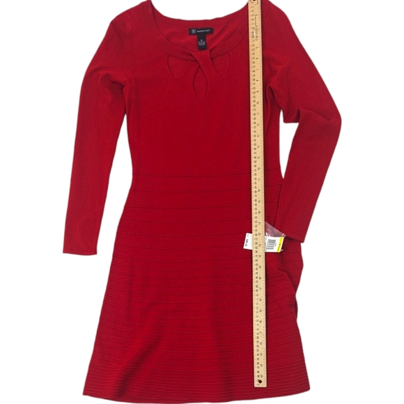 INC Macys Stretch Knit Fit & Flare Dress NEW Womens Medium Red Long Sleeve - Picture 9 of 10